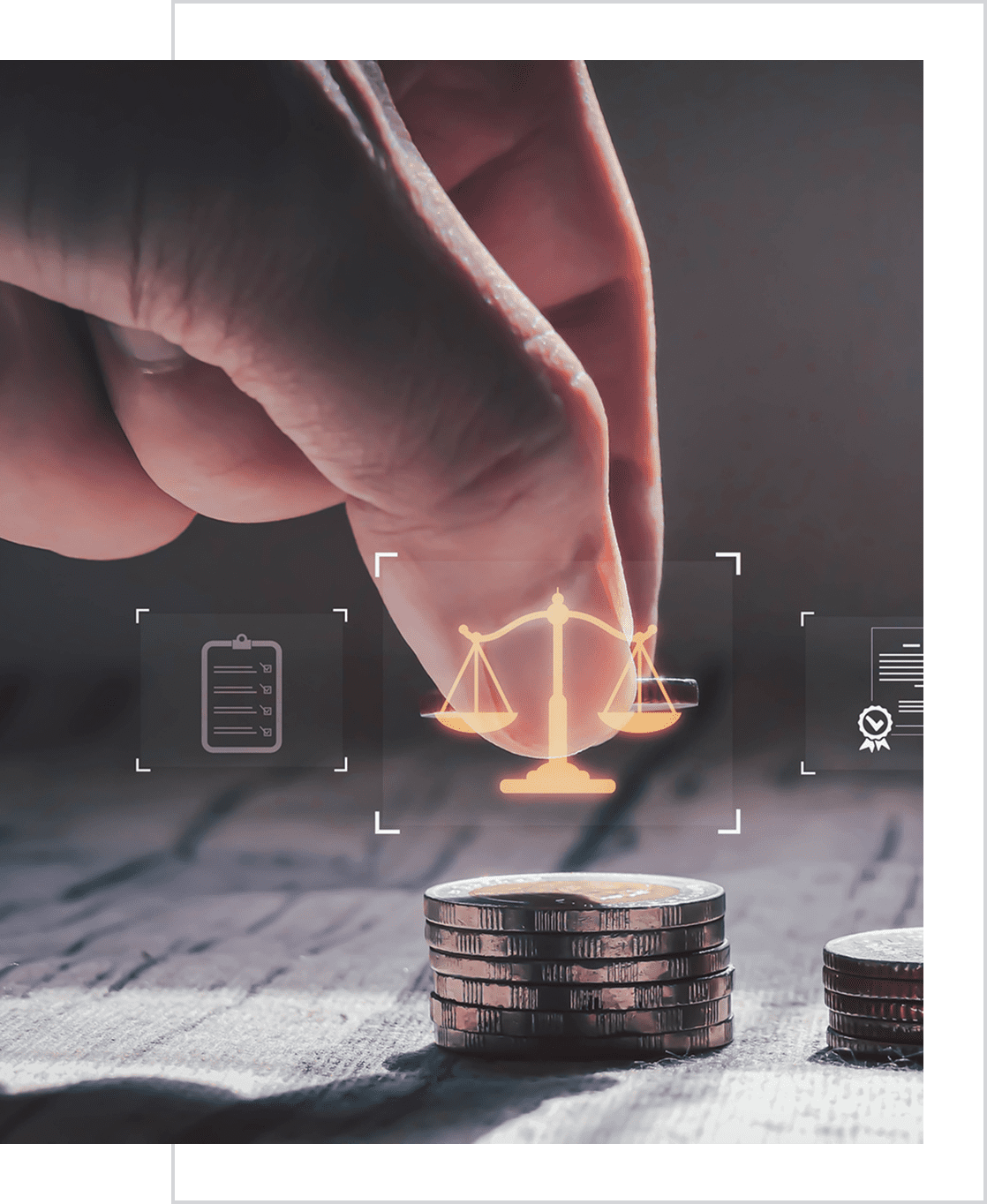 Financial balance concept with scales and coins
